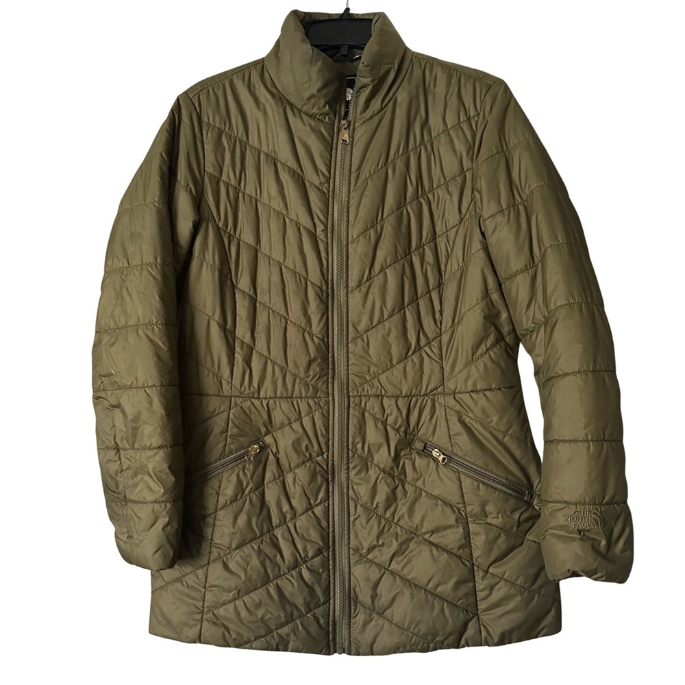 The North Face Quilted Puffer Full Zip Army Green Nylon Jacket